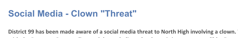 Illustration for article titled Here Are The Best And Most Ridiculous Evil Clown Safety Alerts